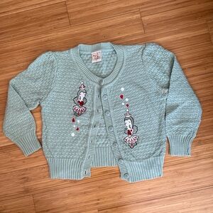 Light Mint Embroidered Knit Cardigan Sweater - Women